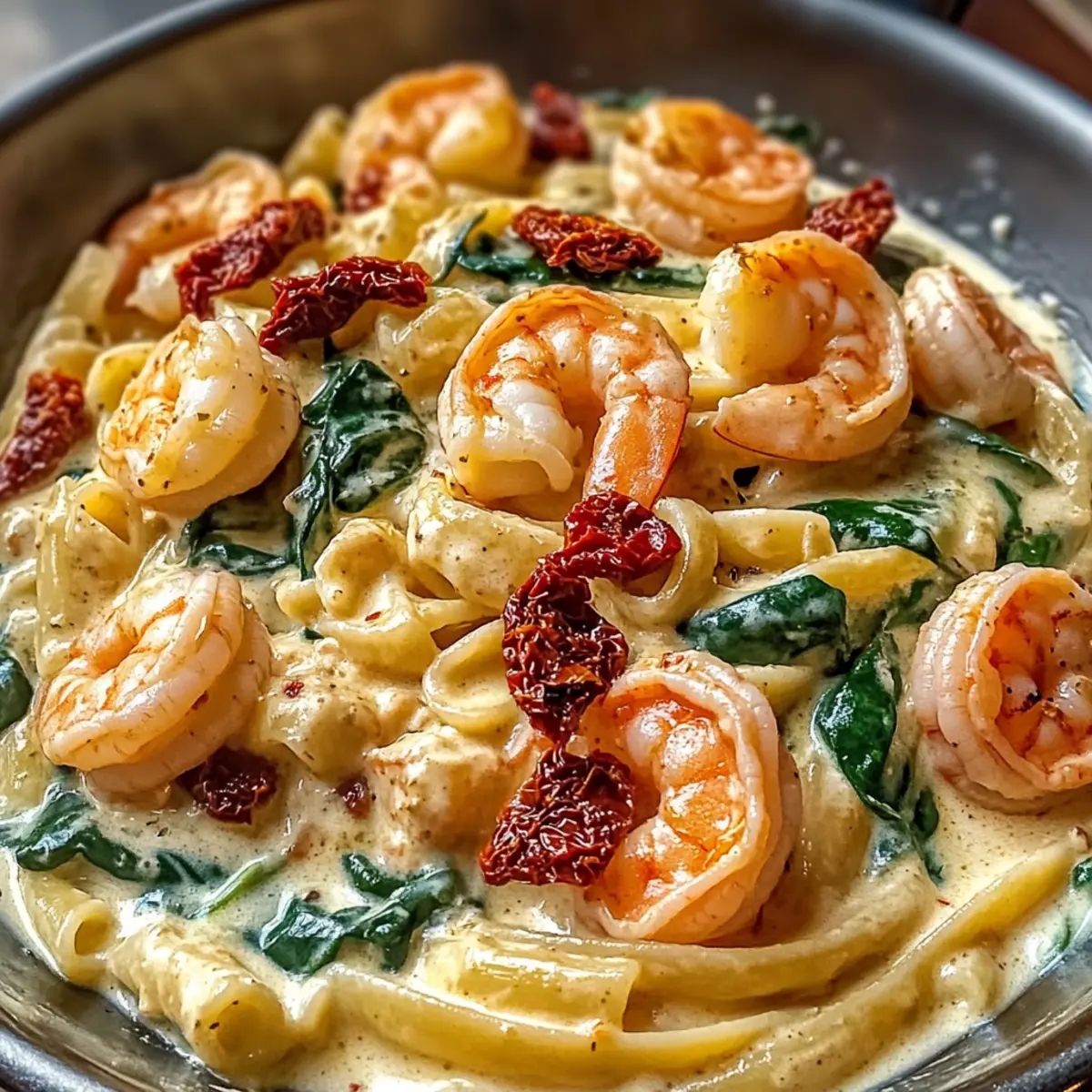 Tomate Garnelen mit Spinat Pasta