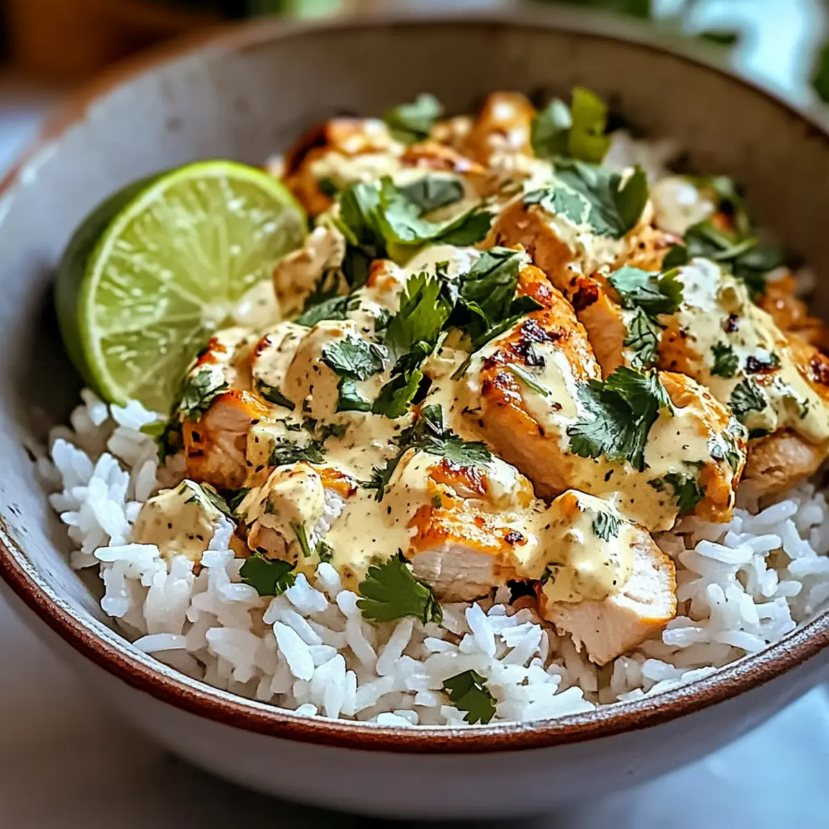 Kokosnuss Hühnchen Reis Schüssel