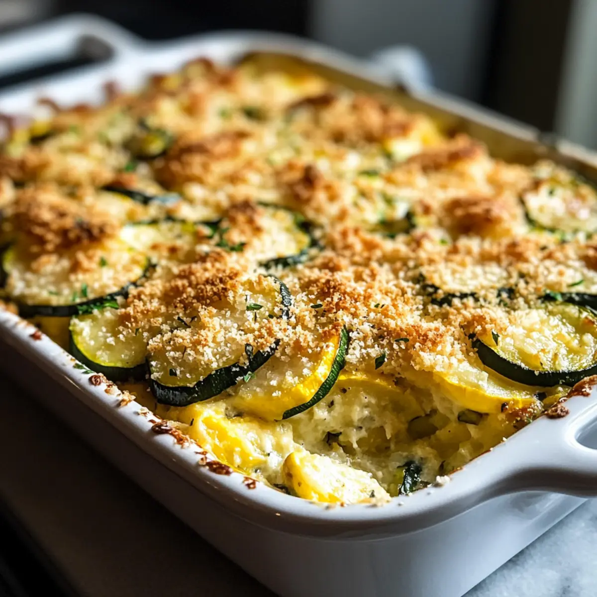 Cremiger gelber Kürbis- und Zucchini-Auflauf