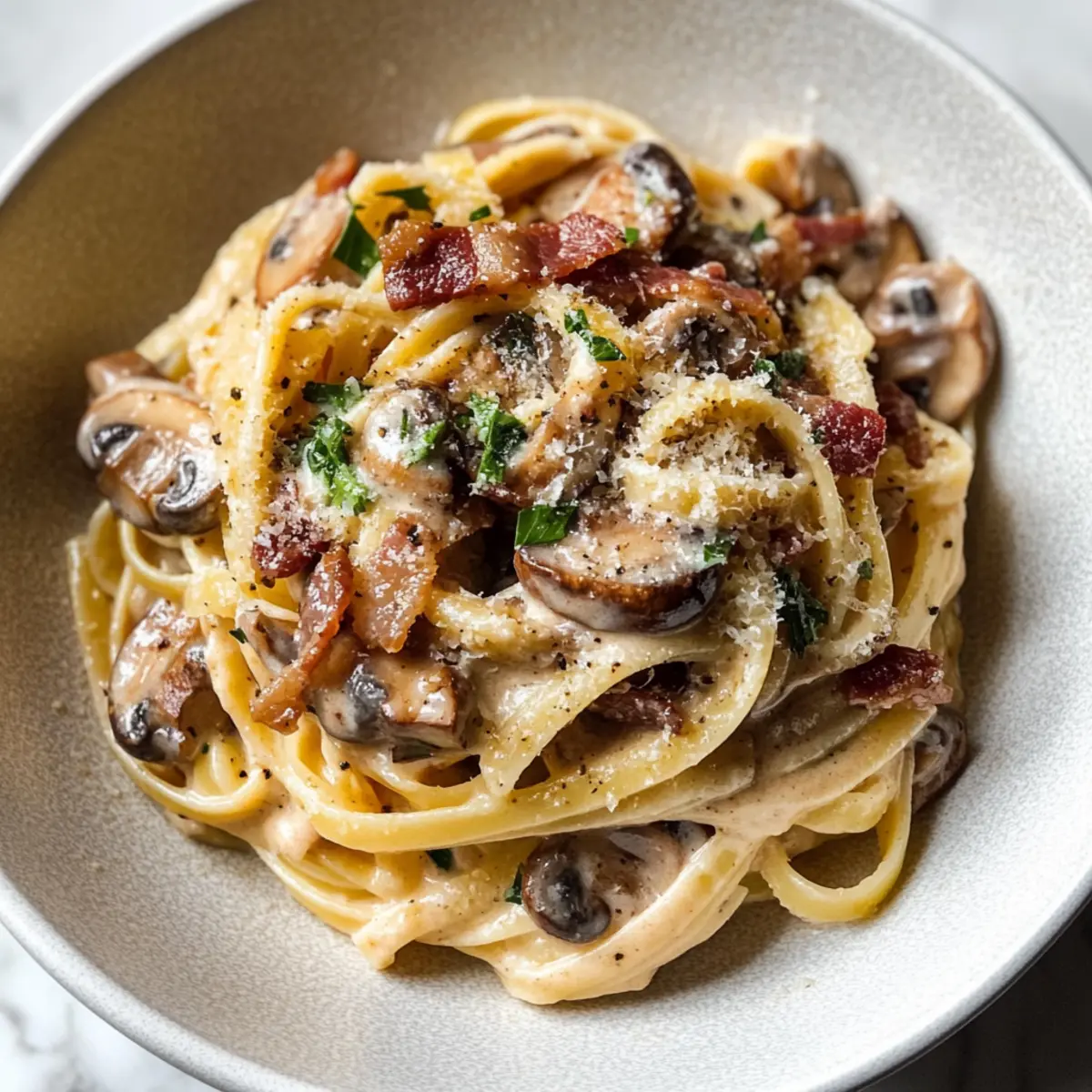 Cremige Bacon- und Pilz-Pasta