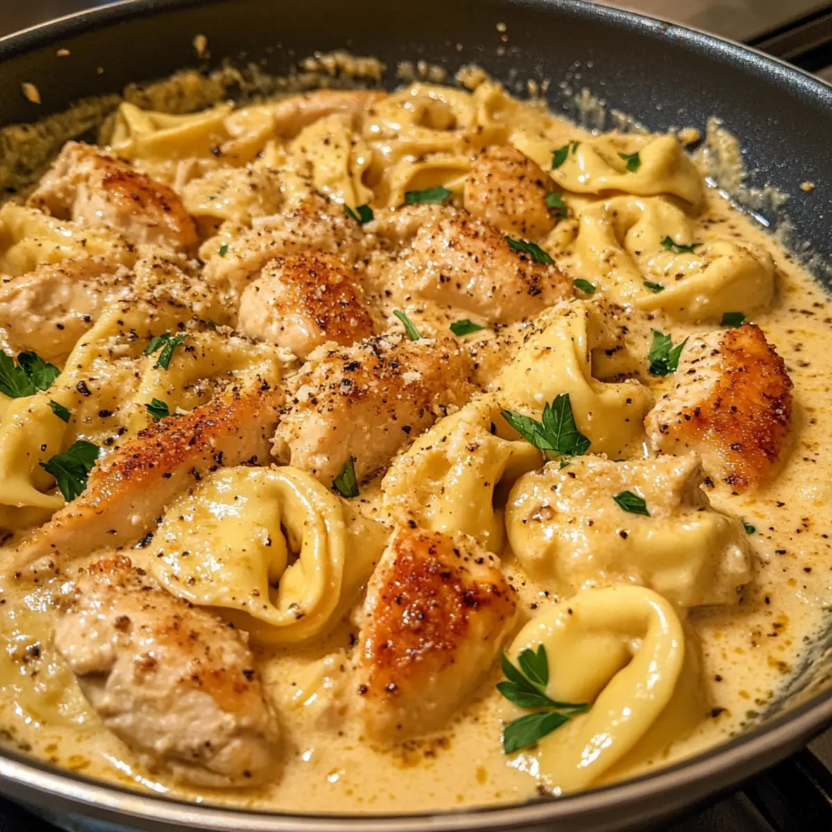 Cremige Cajun Knoblauch Hähnchen Tortellini