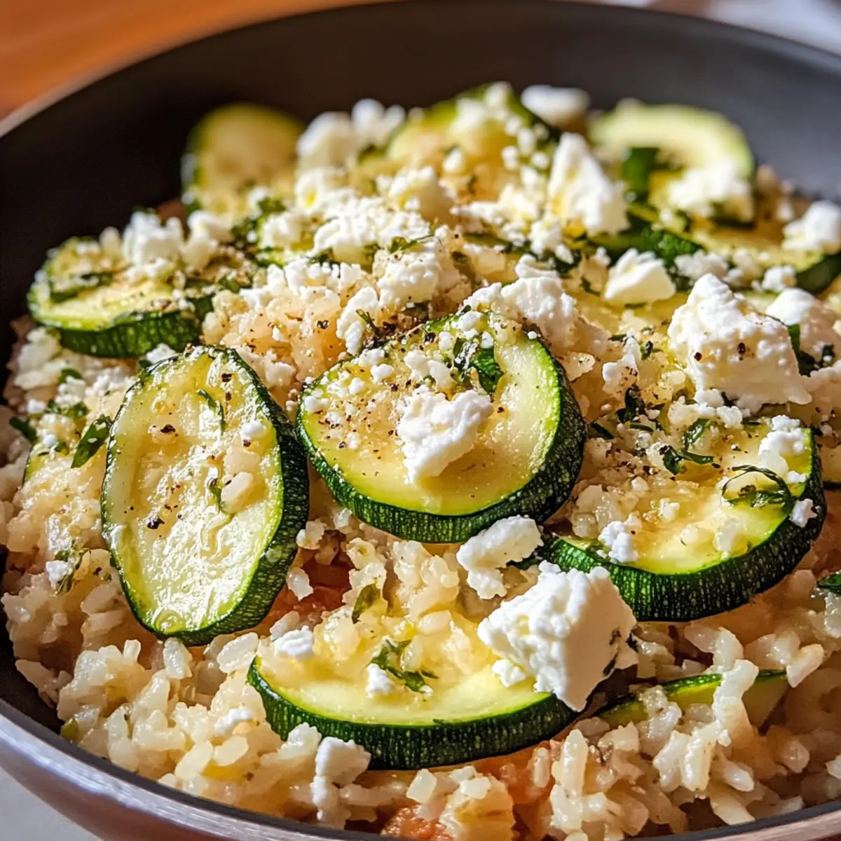 Mediterrane Zucchini-Reis-Pfanne mit Feta