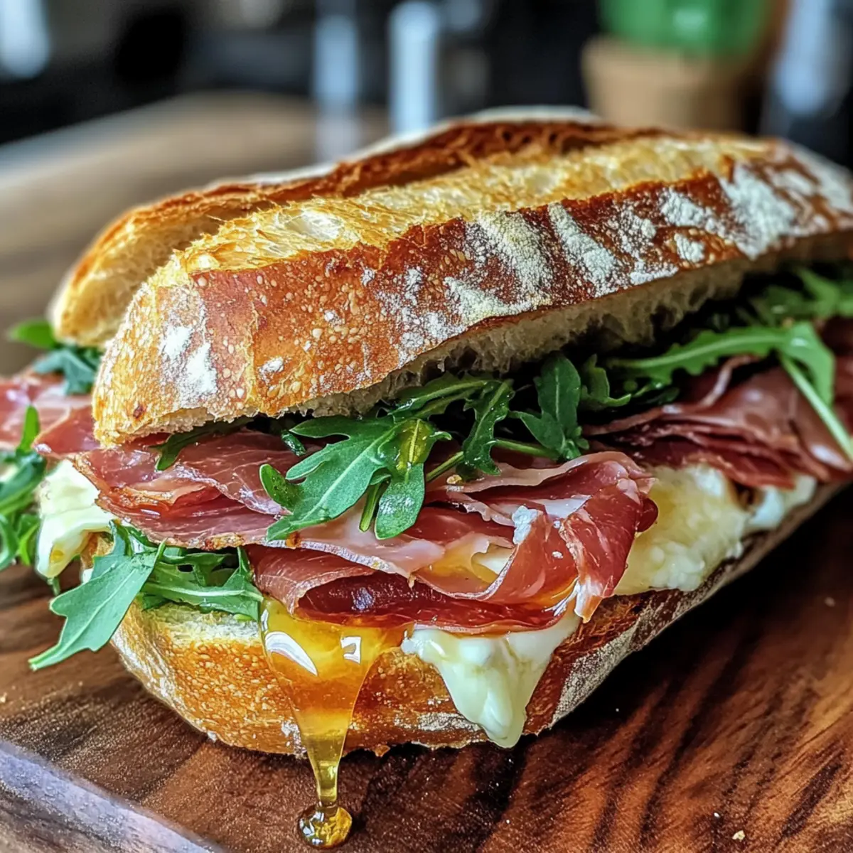 Prosciutto und Honig Brie Picknick Baguette Sandwich