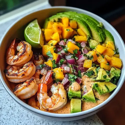 Garnelen- und Avocado-Schalen mit Mango-Salsa und Limetten-Chili-Sauce